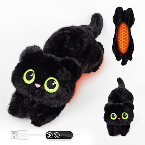Black Cat Heating Pad Plush, USB Electric Warm Cushion with Timer
