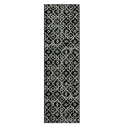 Wonnitar Moroccan Washable Runner Rug - 2X7 Runner For Hallway Non-Slip Black And White Kitchen Carpet Runner Modern Geometric Trellis Soft Entryway Mat For Bedroom Kitchen Living Room #TOP6