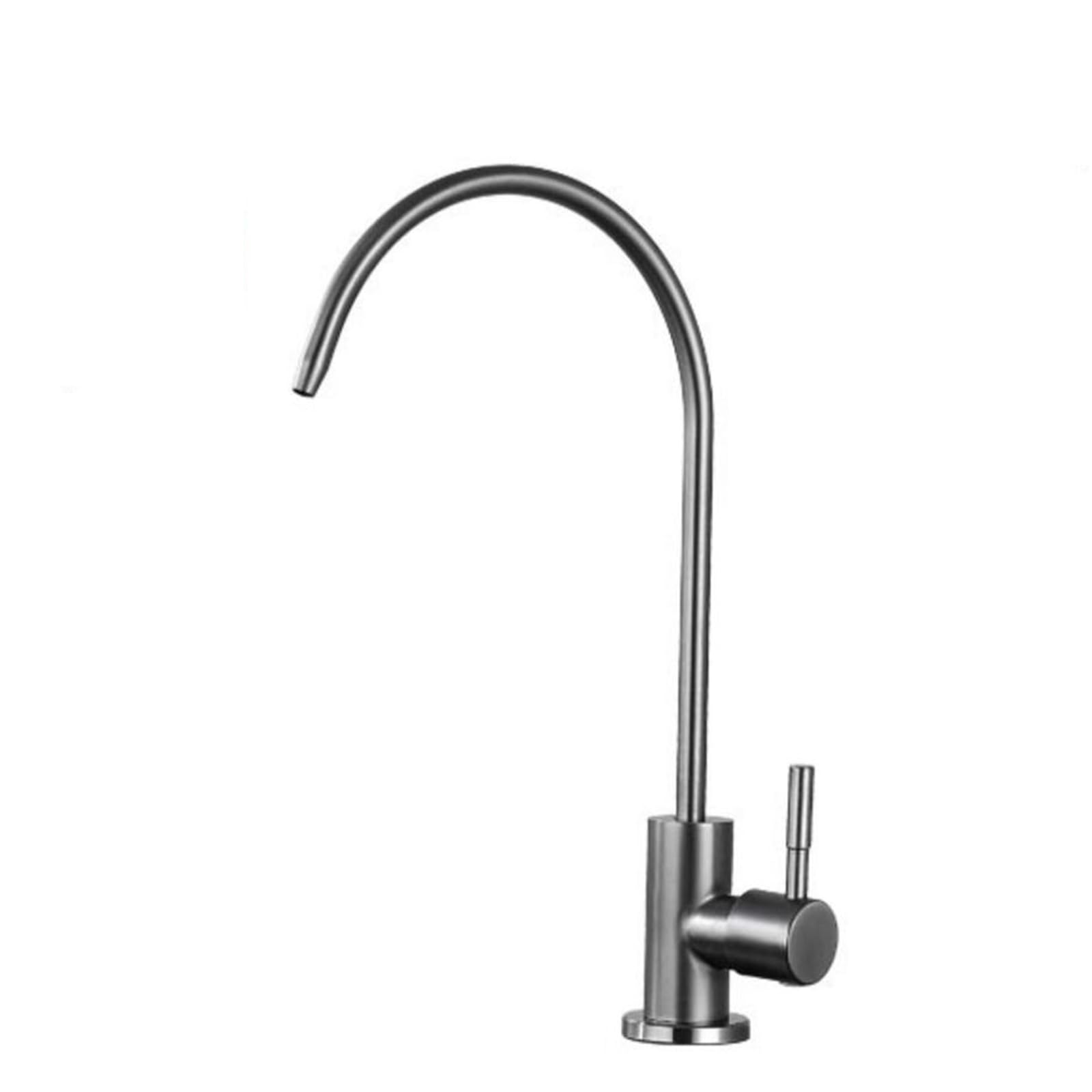 Faucet Kitchen Sink Faucet with Filter Drinking Water Swan Neck Design Single Handle Swivel Spout Brushed Nickel Cooling Tap (Grey A)