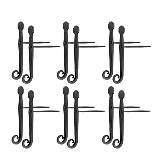 Renovators Supply Manufacturing Shutter Dogs 7 In. Rat Tail Shaped Black Wrought Iron Shutter Dogs With Mounting Hardware Pack Of 6