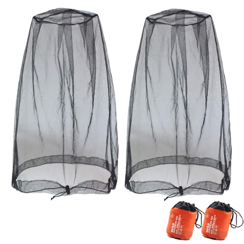 Mosquito Head Net for Insect, 2 Pack, Ultra-Fine Mesh, Fly Bug Mosquito Net Hat, Black, Large Coverage for Camping, Hiking, Fishing, Gardening, Safari, Fits All Hats for Adults