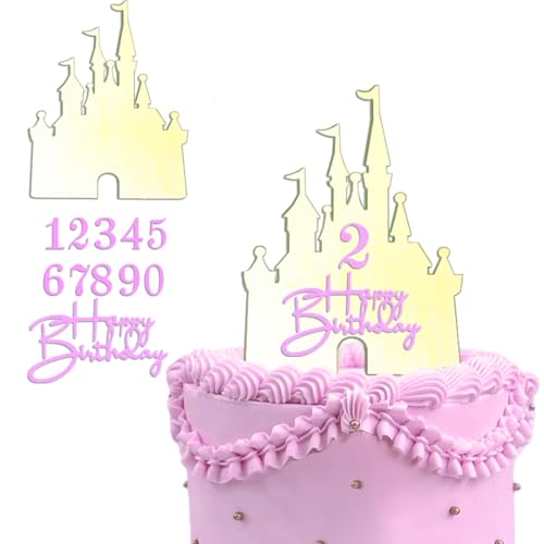 Castle Cake Topper with Happy Birthday Sign and Age Number