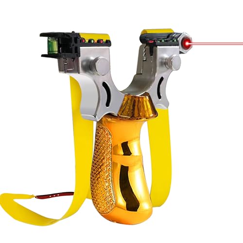 TGpao Outdoor Slingshot for Steel Balls, High-Power Flat Band Slingshot with Resin Handle, Stainless Steel Fork - Professional Hunting & Target Practice Tool (Gold)
