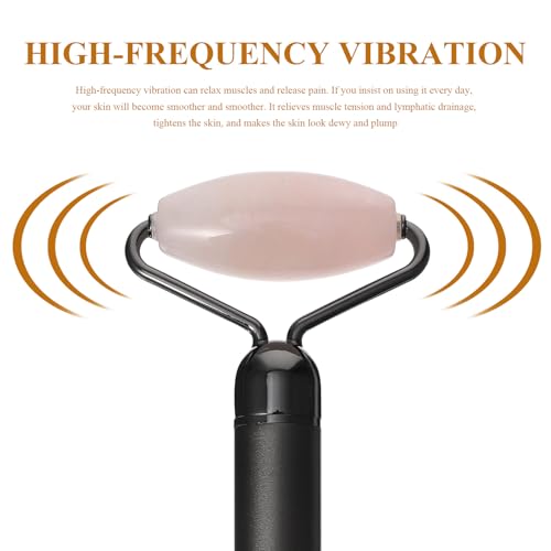 HOMSFOU Rodillo Facial Eléctrico de Jade Natural Rodillo de Cuarzo Rosa, Masajeador Antienvejecimiento para Rostro y Contorno de Ojos, Herramienta de Masaje Facial para Cuidado - imagen 3