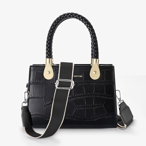 Image of Hamdecro Purse Straps Replacement Crossbody, Universal Wide Shoulder Strap for Bags Adjustable Straps for Handbags, Silver Buckle - Black
