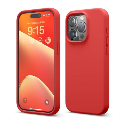 Image of Liquid Silicone Case Compatible for iPhone 15 Pro Max Red | Slim Back Cover | Soft Touch Bumper | Shockproof Drop Protection | Microfiber Cloth Inside | Sleek Solid Design