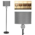 Floor Lamps for Living Room, Standing Lamp for Bedroom, Modern Floor Lamp with Gray Linen Shade, Rotary Switch, 2700K 10W Bulb Included, Stepless Dimmable Floor lamp, Classic Tall Lamp for Office