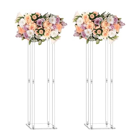 Simprefine 2 Pcs 32 Inches Acrylic Flower Stand Pedestal Centerpiece for Wedding Engagement Marriage Home Party Table Backdrop Stand Decoration Cover
