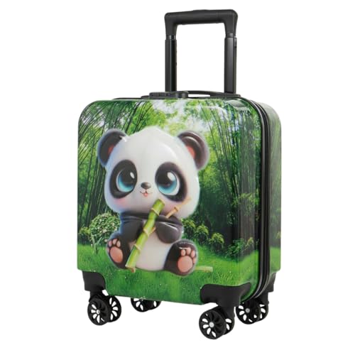 Image of Shamax Kids Luggage Hard Shell Trolley Bag with Spinner Wheels | Lightweight Suitcase for Girls Travel & School Trips Cabin Luggage, 360 Wheels & Adjustable Handle (Green) (Kid /Luggage /Panda)