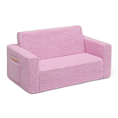 Delta Children Cozee Flip-Out Sherpa 2-in-1 Convertible Sofa to Lounger for Kids, Pink - image 7