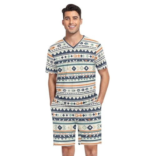 Aztec Print Men’s Pajama Sets Short Sleeve Shirt and Pants with Soft Touch Fabric