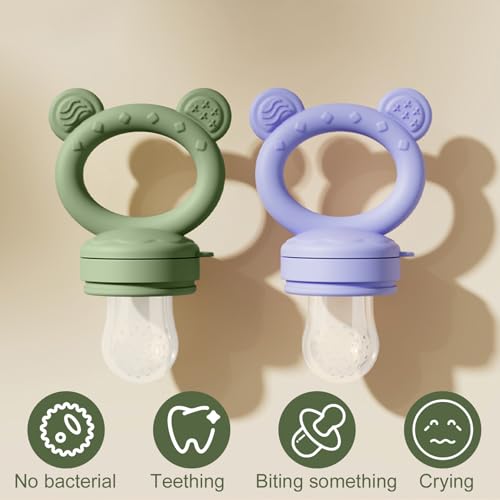 Image of Baby Breastmilk Popsicle Molds & Baby Fruit Feeder (4 Pack), Infant Food Freezer Tray Storage Containers, Silicone Teething Pacifier Feeder and Teether for Babies,Boys and Girls-Navy&Purple