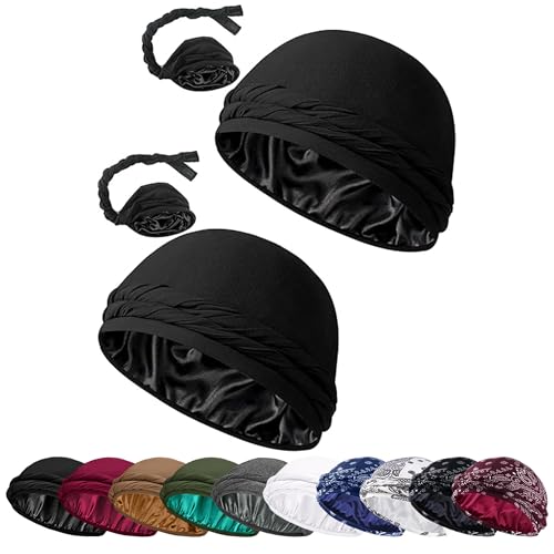 Durag con forro de satén mejorado y turbante elástico antitranspirante