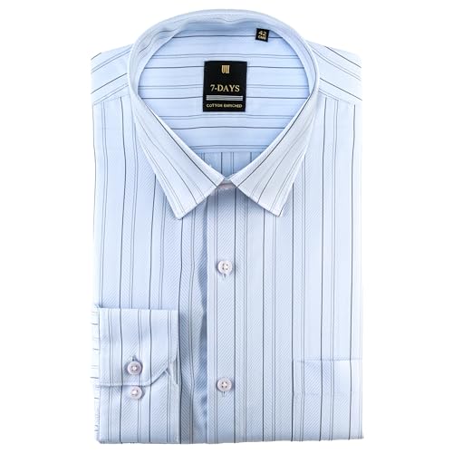 Image of 7-DAYS Men's Premium Striped Formal Shirt - Cotton Rich, Regular Fit, Full Sleeve, with Pocket, Wrinkle Resistant - Stylish Office & Everyday Wear.