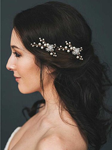 Unicra Wedding Hair Pins Decorative Birdal Hair Accessories for Brides and Bridesmaids Flower Pearl Hair Pin Pack of 2 Gold
