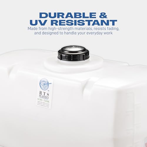 Image of RTS Plastics Rotomolded Polyethylene PCO-50 Gallon Tank for Water and Non-Flammable Liquids with Molded Grad Strip and Siphon Elbow