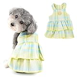 Ranphy Dog Dresses for Small Dogs Girl Female Cute Plaid Dog Sundresses Puppy Suspender Skirt Pet Spring Summer Clothes with D-Ring Cats Apparel Costumes, Yellow, M