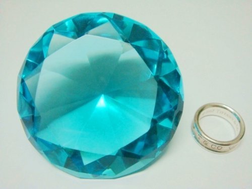 H-M SHOP Mother's Day Special: Small Sea Mist Color Glass Crystal Diamond Shaped Paperweight 2.25
