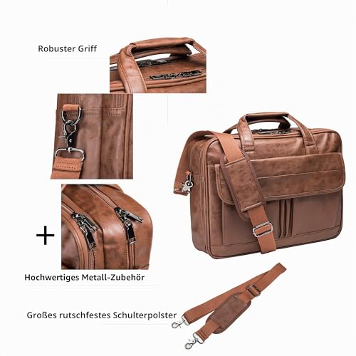 seyfocnia Aktentasche Herren ,laptoptasche PU Leder Laptoptasche 15 zoll, Wasserabweisend Business Taschen Herren , Lehrertasche Laptop Tasche für Die Arbeit (15.6 Zoll Braun)