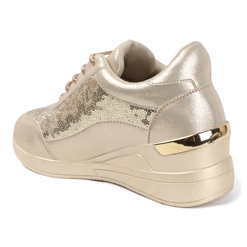Image of Vendoz Women Wedding & Party Casual High Heel Sneakers I Cushioned Insole I Glittery & Embellished Bridal Wear I Lightweight and Stylish Shoes for Girls CNV7065