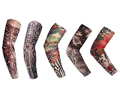 Fake Tattoo Sleeves Body Art Arm Stockings Slip Accessories Temporary Tattoo Arm Arts Fake Arm Sunscreen Sleeves Halloween Tattoo for Cosplay Halloween Party Sports Festival Cycling Dancing (A002)