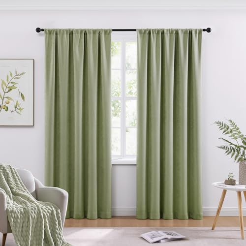 WRENSONGE Blackout Curtains for Bedroom, Sage Green Blackout Curtains 84 Inch Long for Living Room Windows Kitchen Room, Easy Rod Pocket Curtain Modern Room Darkening Curtains 2 Panels Set S