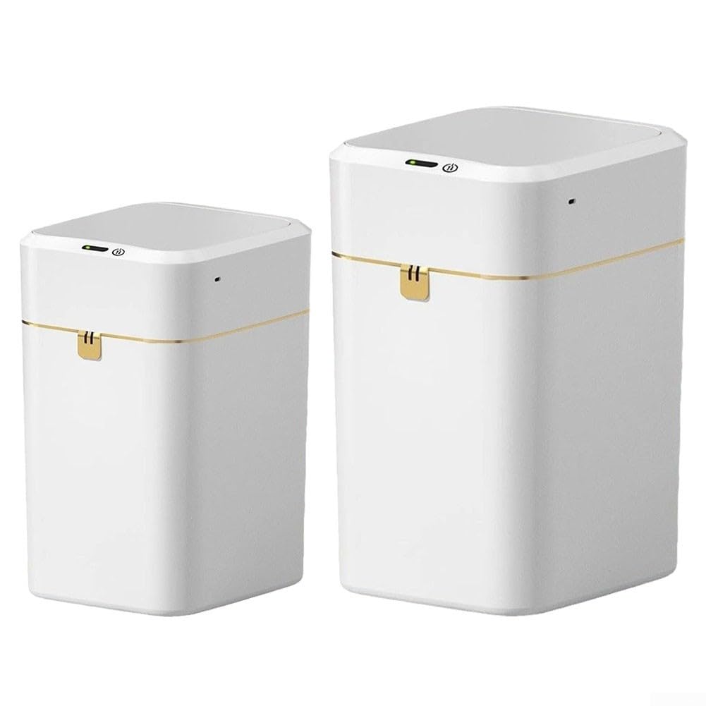 Cubo de basura eléctrico inteligente con apertura de tapa de sensor de movimiento para salas de estar e inodoros domésticos, ahorro de espacio y diseño fácil de limpiar (A)