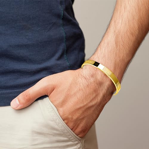 Image of MEENAZ Stainless Steel Aum Bracelet for Men Stainless Steel | Om Kada for men Hindu for Boys Gold plated Kadas | Waterproof, Anti-tarnish Bracelets, Rust-free, Skin friendly | 8 mm