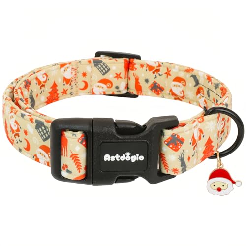 Astdogio Christmas Dog Collar with Santa, Reindeer, Tree, Adjustable Cotton Collars for Extra Small Dogs, Small Dog Collar Festive Collar for Dogs, Dog Christmas Collar Perfect for Photos