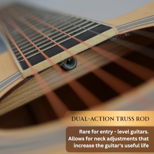 Image of Henrix 40C 40 Inches Basswood Cutaway Acoustic Guitar with Dual Action Truss Rod, Gigbag, Picks, String Set, Strap, Cloth & Ebook- Natural