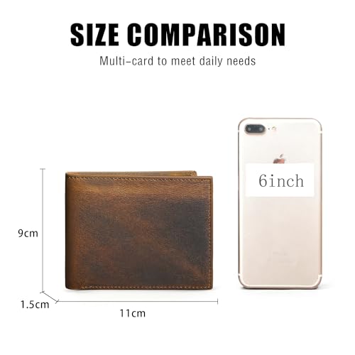 Oil Wax Genuine Leather Travel Gift Coin Pocket Card Case Vertical Chain Rfid Wallet Purse With Snap For Men Male 1805 (0503 Brown)2