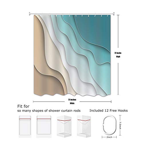 Turquoise Brown Cream Shower Curtain Beach Geometric Gradient Striped Dark Turquoise Shower Curtain Sets With Hooks, Bathroom Curtains Waterproof Polyester Fabric Bathroom Art Decor 72X72 Inches #TOP1
