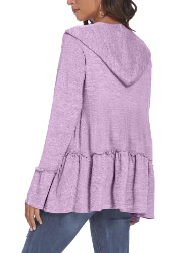 Image of DEESHA Plus Size Zip Up Hoodie for Curvy Women Spring Ruffle Hooded Sweatshirts Jacket Cardigans Lightweight