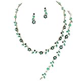 Affordable Wedding Jewelry Emerald Greeb Crystal 3 PCS Set Gold Necklace Bracelet Earring Bridal Formal (Green)