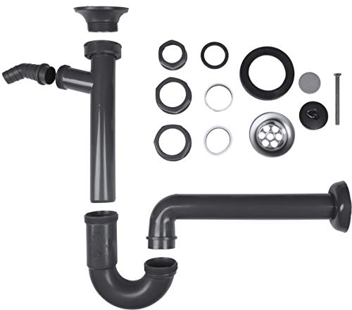 Cornat Rezyklat Röhren-Geruchsverschluss für Waschtische - 1 1/4 Zoll x 32 mm - Mit Geräteanschluss & Ablaufventil - Hergestellt aus recycelten Kunststoffen - Made in Germany Qualität / T317416R