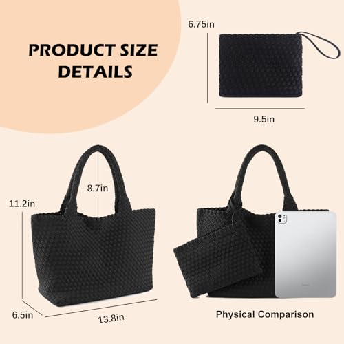 Bolso tote tejido para mujer, negro, grande, bolso de mano madre-hija con bolsa desmontable – bolso shopper texturizado miniatura 5