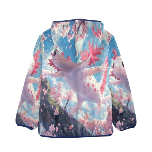Cute Axolotl Pink Cherry Blossoms Toddler Fleece Jacket Girl Boys Hooded Fleece Jacket Coat Warm Outwear Zip-up 3-10T2