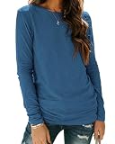 Sherosa Tunic Tops to Wear with Leggings Long Sleeve Shirts for Women Winter O Neck Simple T-Shirts Navy Blue,L