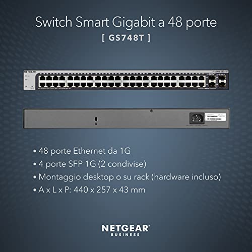 Image of NETGEAR 48-Port Gigabit Ethernet Smart Managed Pro Switch (GS748T) - with 4 x 1G SFP, Desktop /Rackmount, and ProSAFE Lifetime Protection (Renewed)