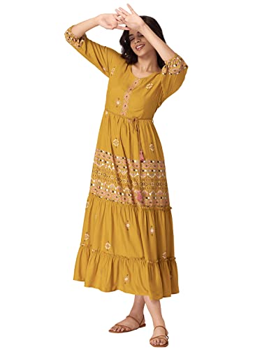 Image of Indya Women's Rayon Floral, Geometric Print Regular Kurta