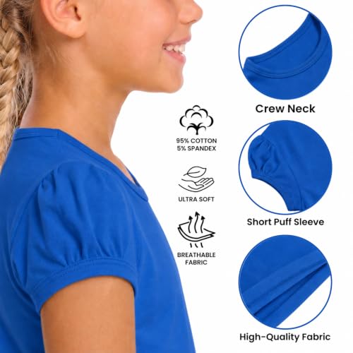 Image of Lilax Girls Short Puff Sleeve Cotton T-Shirt, Toddler & Little Girls Top | 95% Cotton Puff Sleeve Tee; Crewneck, Short Sleeve; Toddler & Girls Sizes 2T-12; for School, Play & Everyday; Machine Wash