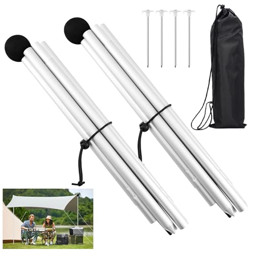 Lconvicely Beach Tent Poles Replacement - 6.56Ft Awning Poles with Ground Stakes for Tarp Canopy, Foldable Aluminum Alloy Tarp Poles for Camping, Parties, Fishing, and Hiking, 2-Pack