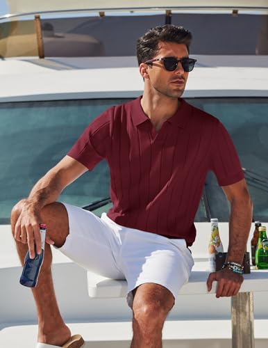 Image of COOFANDY Mens Polo Shirts Short Sleeve V Neck Knit Shirts for Men Casual Old Money Clothes Mens Golf Shirt