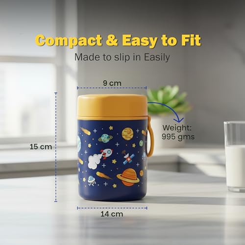 Image of ONE AND ONLY Stainless Steel Food Jar for Kids 480ml | Airtight Baby Food Container | Multipurpose Snack Jar | Travel Friendly Food Storage Box | BPA Free Kids Food Container (Blue)