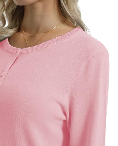 Image of QUALFORT Women's 100% Cotton Lightweight Cardigans Long Sleeve Knitted Button Down Sweater