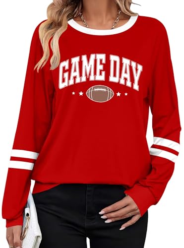 Game Day Shirts for Women Football Shirt Football Mom Long Sleeve Tee Tops