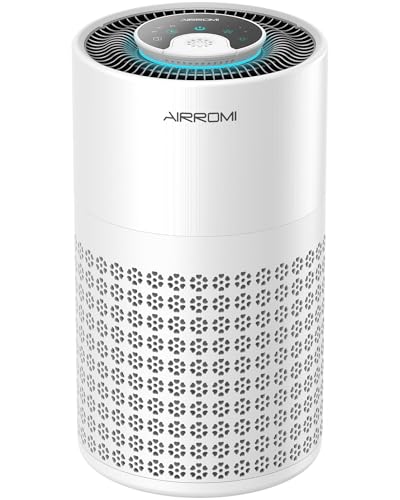 Image of AIRROMI Air Purifier for Bedroom with HEPA 3-in-1 Filter, Pet Air Purifier for Home Cat Pee Smell, Covers Upto 990 Ft², Quiet 360° intake Air Cleaner for pet hair,allergies,Dust,Smoke A2001 White