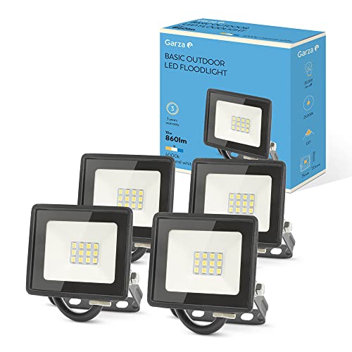 Garza   PACK 4 Focos de exterior LED, 10W, 860 lumenes, Luz neutra 4000K, Proyector LED Impermeable (IP65) para Casa, Jardín, Terraza, Garaje, Patio