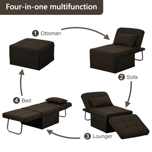 Sillón Convertible Plegable Marrón miniatura 4
