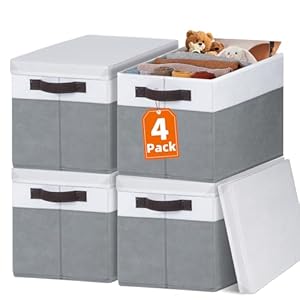 Criusia Large Storage Baskets Bins with Lids 4 Pack, Storage Baskets for Organizing Shelves Nursery Bedroom, Home Closet Organizers Cubes for Clothes Toys Blanket – Stackable & Sturdy -14x10x9.5